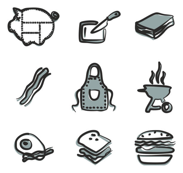 illustrations, cliparts, dessins animés et icônes de couleur des icônes à la volée 2 bacon - bacon vector breakfast farm