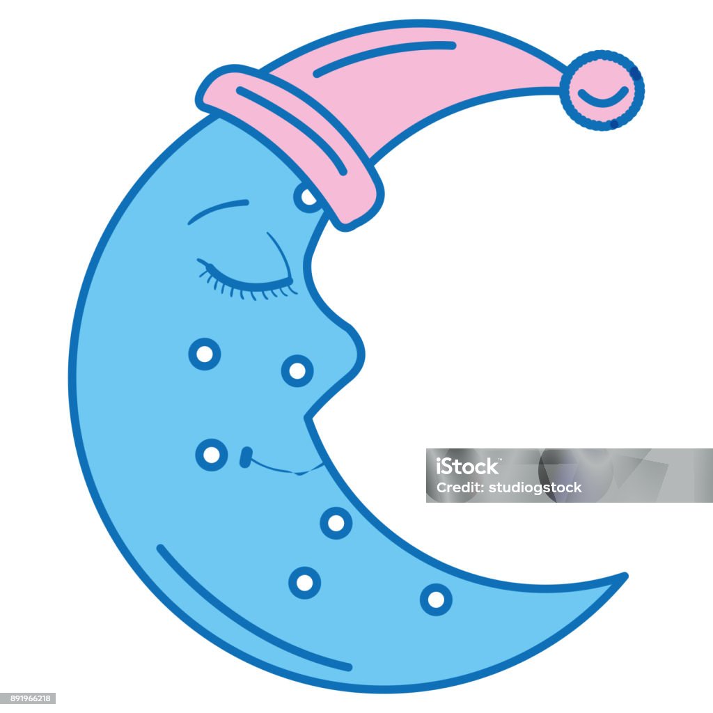 moon night with sleeping hat character moon night with sleeping hat character vector illustration design Astrology stock vector