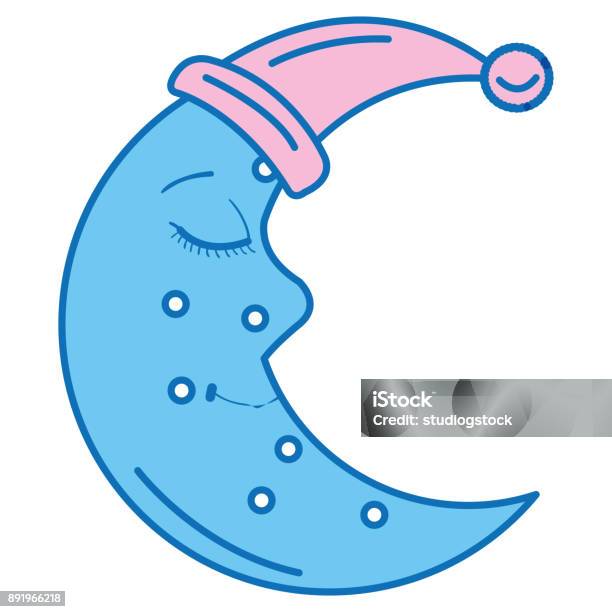 Moon Night With Sleeping Hat Character Stock Illustration - Download Image Now - Astrology, Bedtime, Cap - Hat