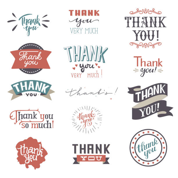 ilustrações de stock, clip art, desenhos animados e ícones de thank you card vector set text thankful lettering typography letter sing thankfulness illustration isolated on white background - thank you greeting card note you