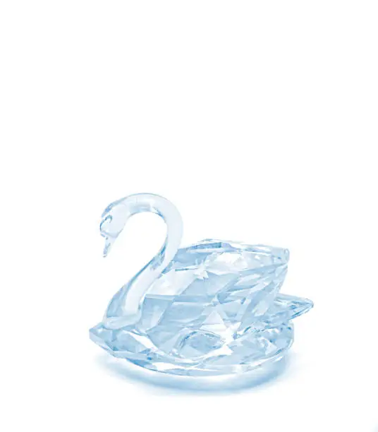 Photo of Ice Blue Crystal Glass Swan on White Background, Clipping Path