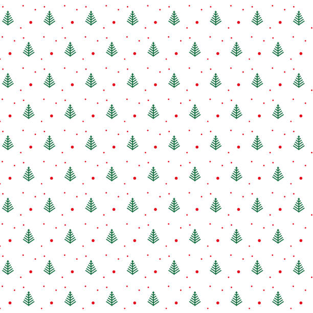 illustrations, cliparts, dessins animés et icônes de modèle d’arbre de noël vert avec des points rouges sur fond blanc - christmas pattern paper seamless