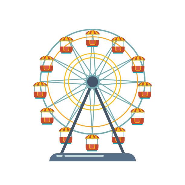 ilustraciones, imágenes clip art, dibujos animados e iconos de stock de parque de ocio infantil, parque de recreación. parque de atracciones con la rueda de la fortuna - carnaval ilustraciones