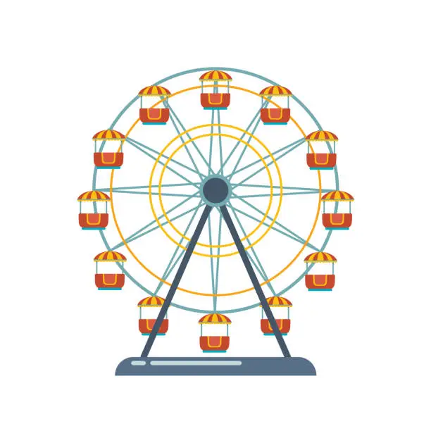 Vector illustration of Children's entertainment playground, recreation park. Funfair with ferris wheel