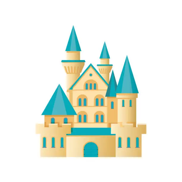 Vector illustration of Castle fortress, citadel building. Medieval stone fortress. Place children's games