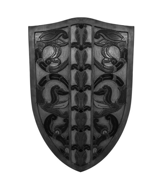 escudo antigo isolado no fundo branco - dragon fantasy knight warrior - fotografias e filmes do acervo