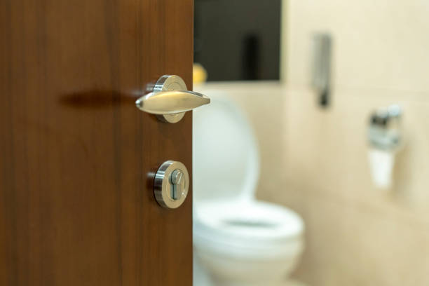 toilet door stock photo