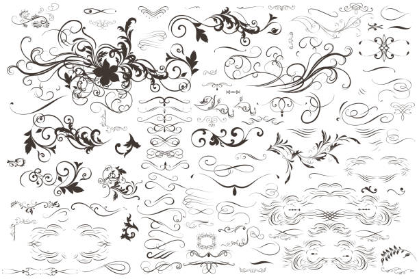 ilustrações de stock, clip art, desenhos animados e ícones de collection of vector flourishes and ornaments in vintage style - flower ornament