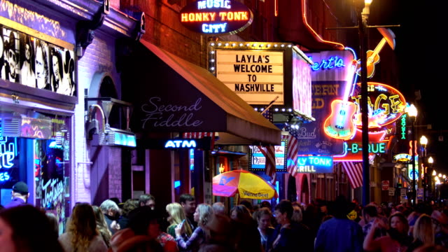 The famous Beale street with Neon signs of bars and pubs in Memphis, Tennessee