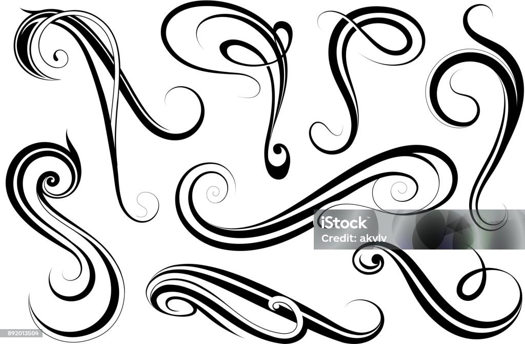 Calligraphic swirls set Set of various calligraphic swirls and frame borders Art Nouveau stock vector