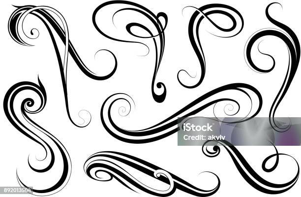 Calligraphic Swirls Set Stock Illustration - Download Image Now - Art Nouveau, Flourish - Art, Vector