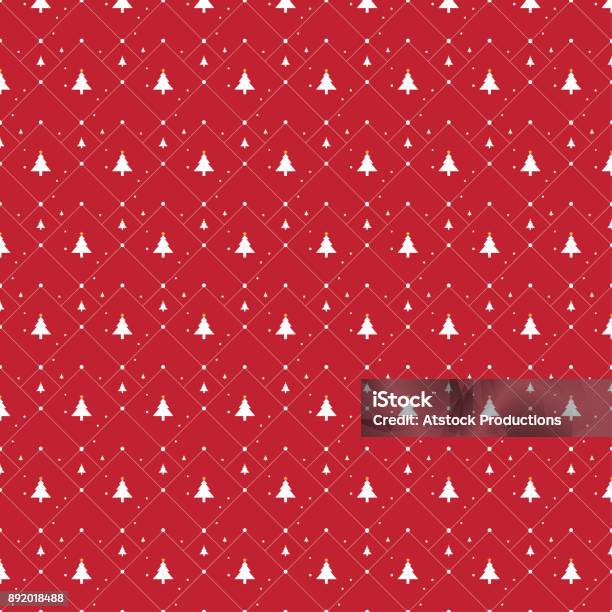 Christmas Tree Icon Illustration Seamless Pattern On Red Background Stock Illustration - Download Image Now