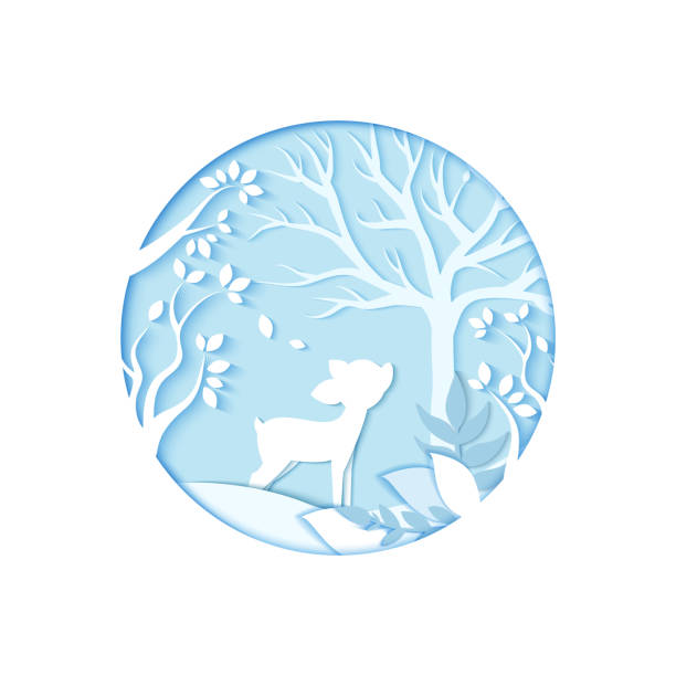 istock Winter. Paper art carve of deer in the forest 892022630