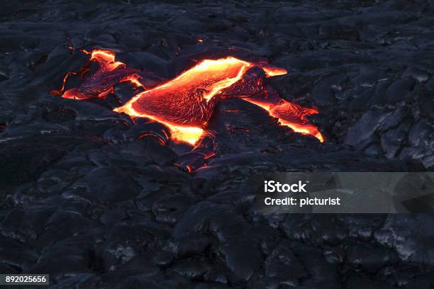 Hot Lava Flow From Near On Hawaii Big Island Stock Photo - Download Image Now - Abstract, Aerial View, Backgrounds