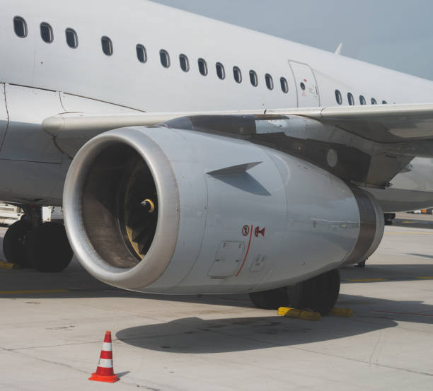 istock Close-up view of aircraft reaction engine. 892029192