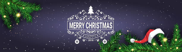 istock Merry Christmas Message On Horizontal Banner Decorated With Pine Tree Branches Holiday Poster Design 892046264