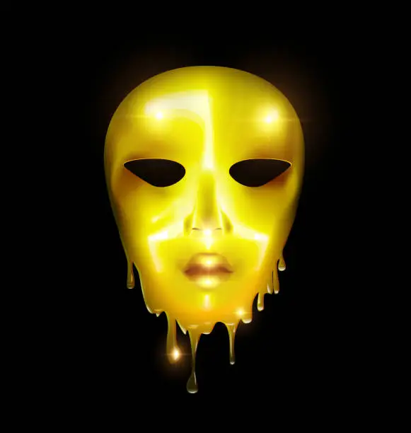 Vector illustration of golden mask liquid face