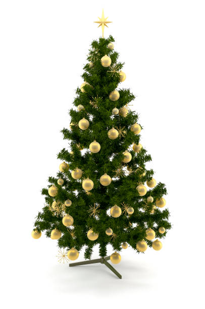 istock Golden Christmas Tree Isolated on White Background 892066064