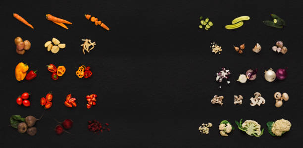 Collage of various vegetables on black background, isolated