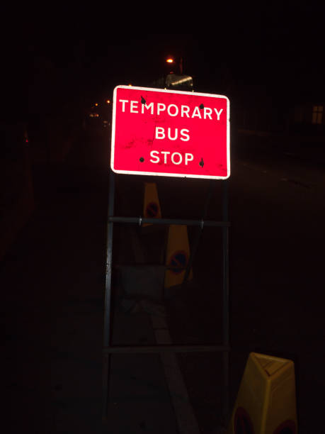 istock red road sign at night temporary bus stop 892070208