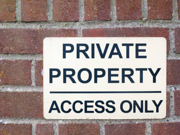istock private property access only black and white sign on brick wall close up 892070226