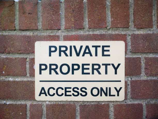 istock private property access only black and white sign on brick wall close up 892070368