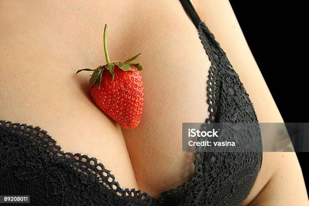 Breast Bra And Strawberry Stock Photo - Download Image Now - Naked, Strawberry, Adult