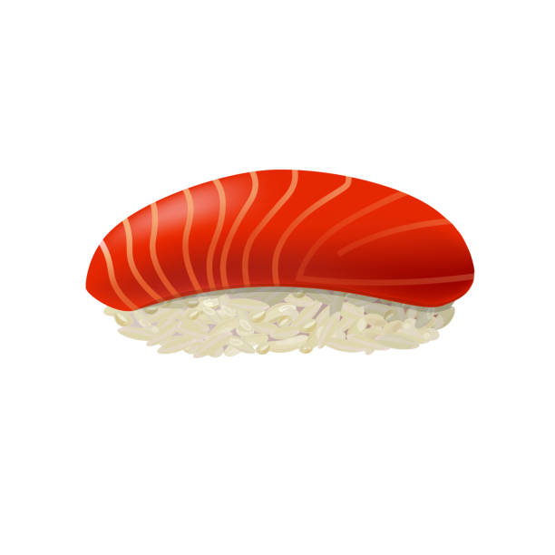 nigiri-sushi mit lachs - sushi nigiri white background red stock-grafiken, -clipart, -cartoons und -symbole