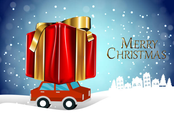 istock Christmas ornament and toy car with snow background 892088508