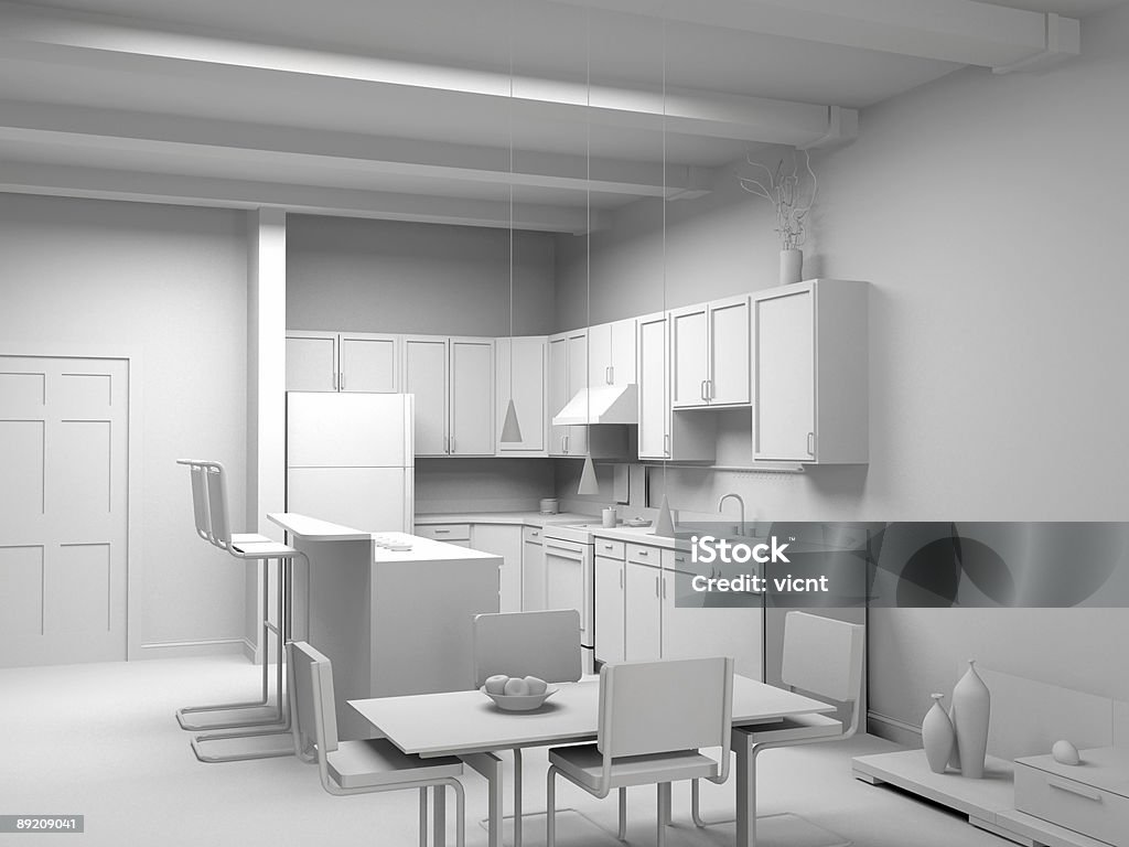 Пустой современный интерьер ресторана kitchen - Стоковые фото Архитектура роялти-фри