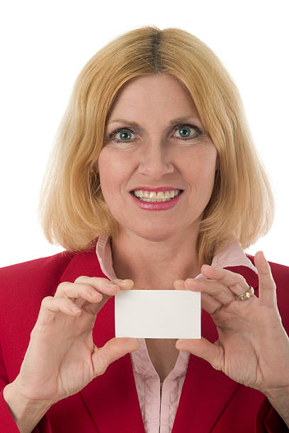 istock Professional Business Woman Holds Blank Card in Front 89209110