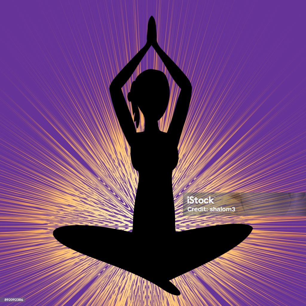 Biểu Ngữ Yoga Với Hình Bóng Cô Gái Ngồi Hình Đen Trên Nền Màu Tím ...