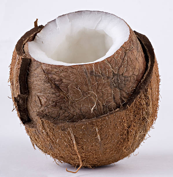 Open coconut in detail stock photo