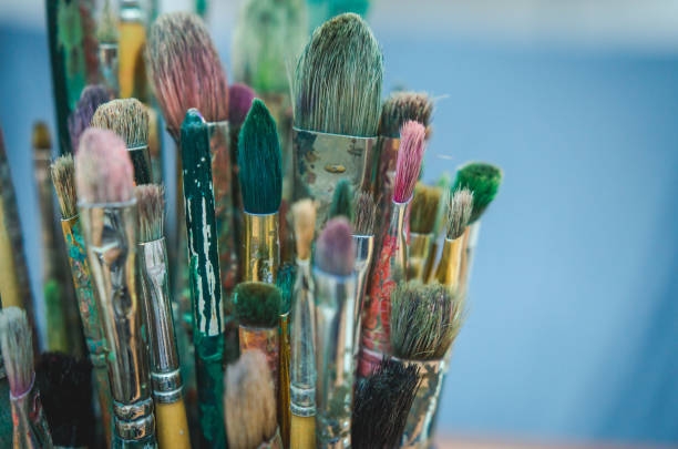 istock Set of old artistic multicolor brushes 892098690