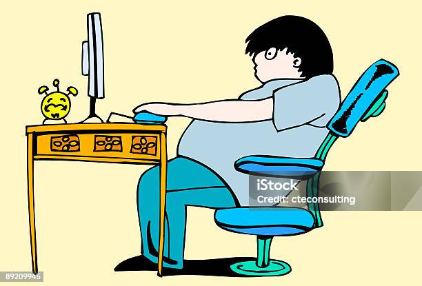 Too Much Computer Stock Illustration - Download Image Now - Bad Posture, Cartoon, Chair