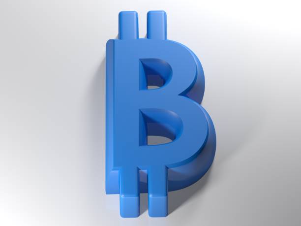 istock Symbol of Bitcoin blue 3D - 3D rendering 892114986