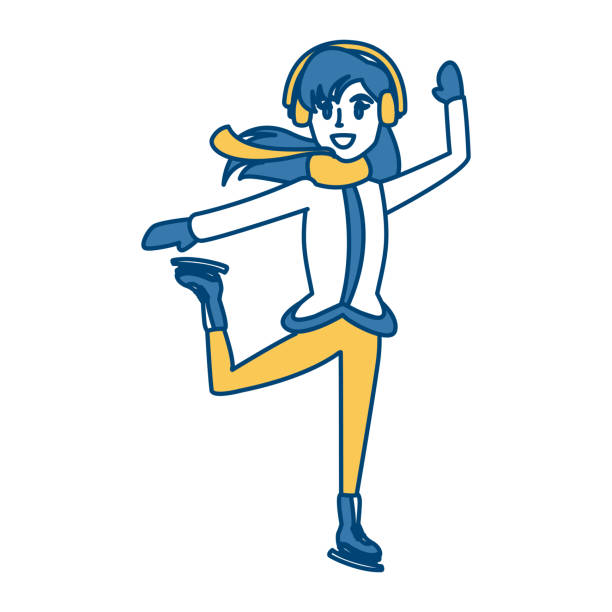 istock Young woman on ice skates cartoon 892125862