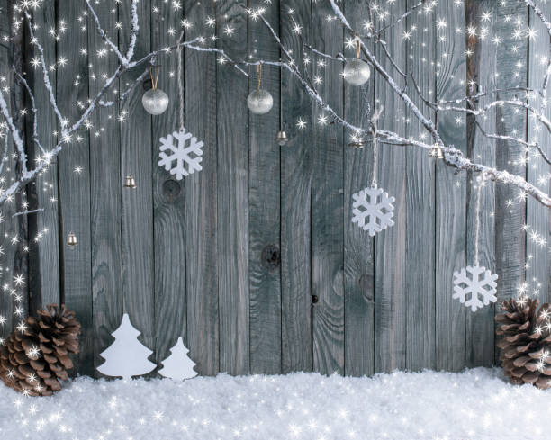 istock Christmas interior with decorative branches, cedar cones, fir tree on wooden planks background. 892147754