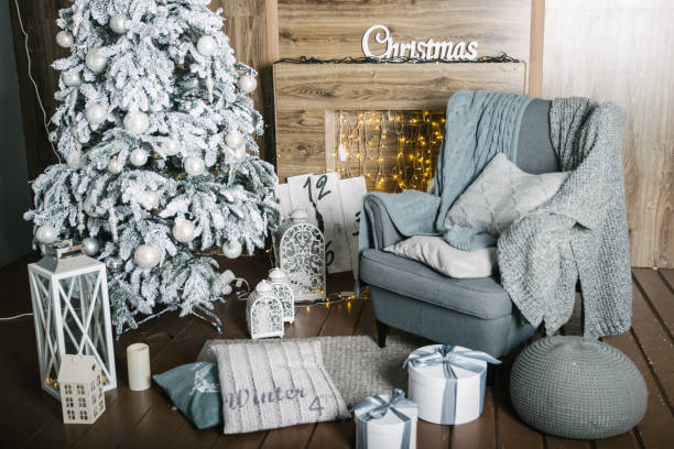 istock Beautiful decorated fireplace and Christmas tree 892150702