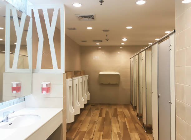 istock Modern interior background of public toilet. 892151294