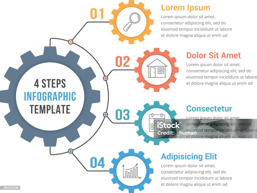 Infographic Template with Gear Infographic template with gear with four elements, steps or options, vector eps10 illustration Gear - Mechanism stock vector