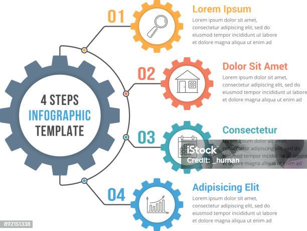 Infographic Template With Gear Stock Illustration - Download Image Now - Gear - Mechanism, Infographic, Four Objects