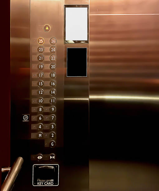 dentro do elevador de luxo mostra painel de controle para gráficos backgrounds. - brass buttons - fotografias e filmes do acervo