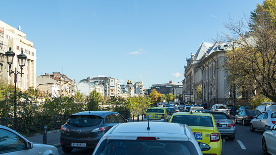 Bucharest, Romania, October 10, 2017 :  The traffic jam on the Pantelimon Road in Bucharest city in Romania