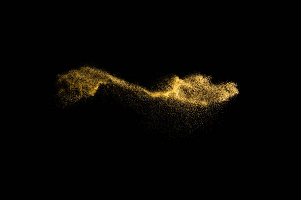 istock Yellow sand explosion isolated on black background. Abstract sand cloud. Yellow sand splash against on dark background. Sandy fly wave in the air. 892183848