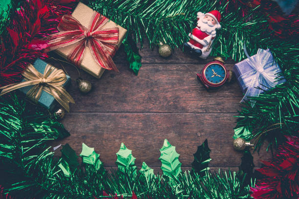 istock christmas background and happy new year gift background on wood copy space 892196274