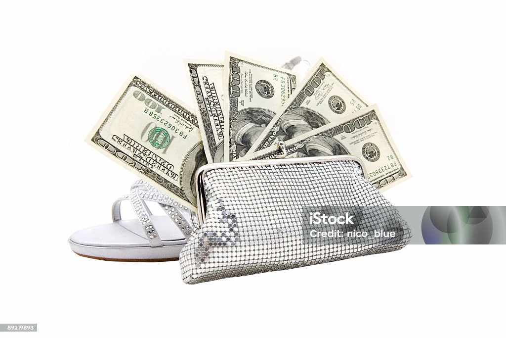 Bolsa prateada recheado com dinheiro - Foto de stock de Abundância royalty-free