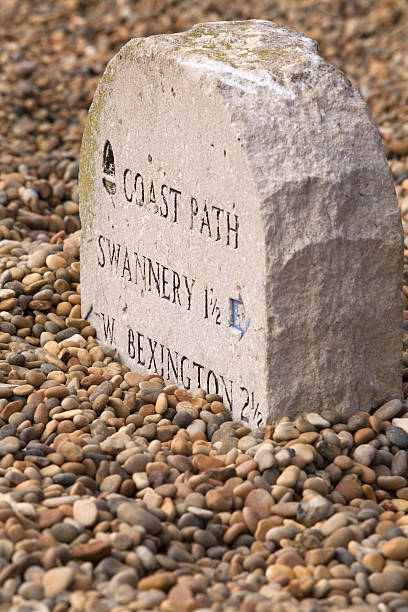 istock stone on Chesil Beach showing various directions and destinations 89219964