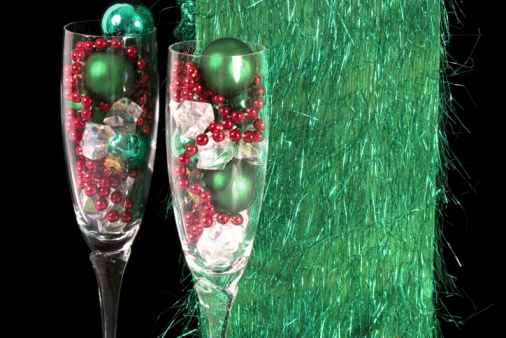 Green Tinsel & Champagne Stemware