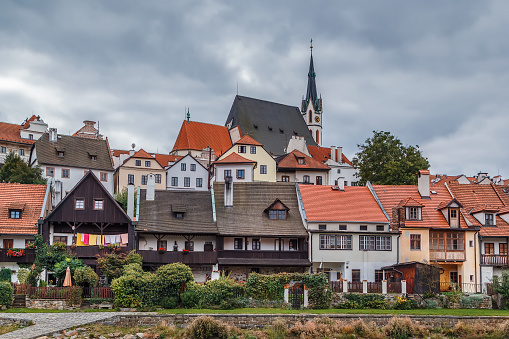 Historic houses along Vltava river in Cesky Krumlov, Czech republic